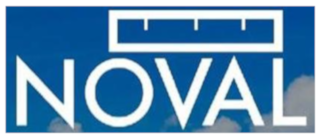 NOVAL Dom.-Rep. Logo von NOVAL mit einem Lineal über dem Text auf blauem Hintergrund.