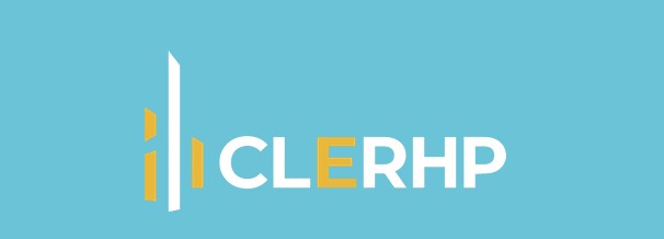 CLERPH Spanien Logo von CLERHP mit stilisierten Linien und blauem Hintergrund.
